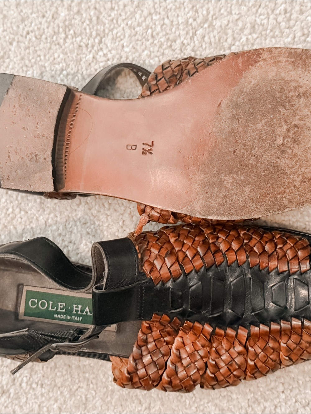 Cole Haan Brown & Black Woven Leather Mules